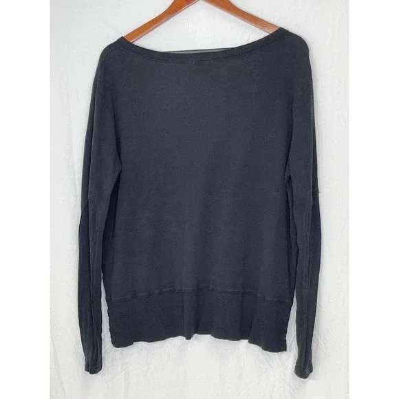 LaMade Women's Black Long Sleeve V-Neck Waffle Knit Top LARGE Athleisure - Picture 6 of 8